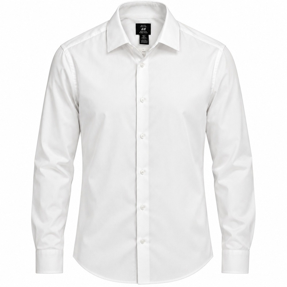 HM Mens Slim Fit Easy Iron Button Down Shirt White Large Long Sleeve NWT